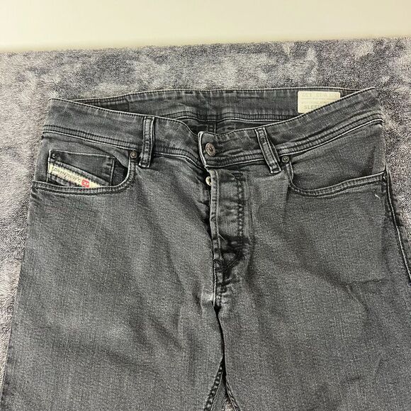 Diesel Sleenker Slim Skinny Black Distressed Button Fly Jeans 33X32(33X30.5) - Picture 5 of 15